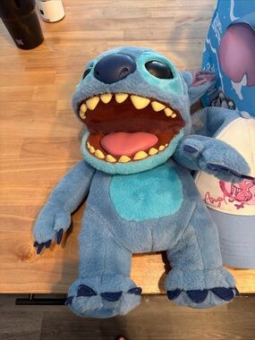Disney Plush Stitch in Light and Dark Blue puppet  with Pink Tongue